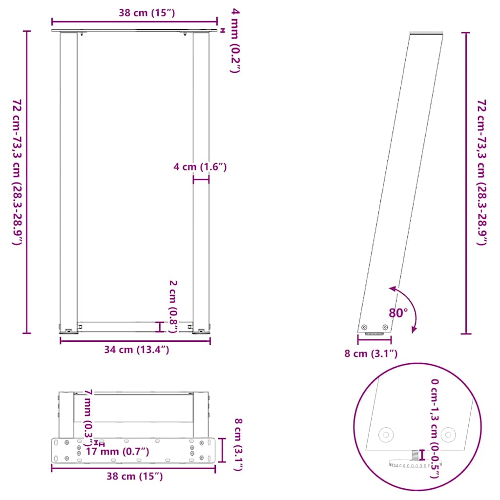 Konsolentischbeine U-Form 2 Stk. Naturstahl 38x(72-73) cm Stahl