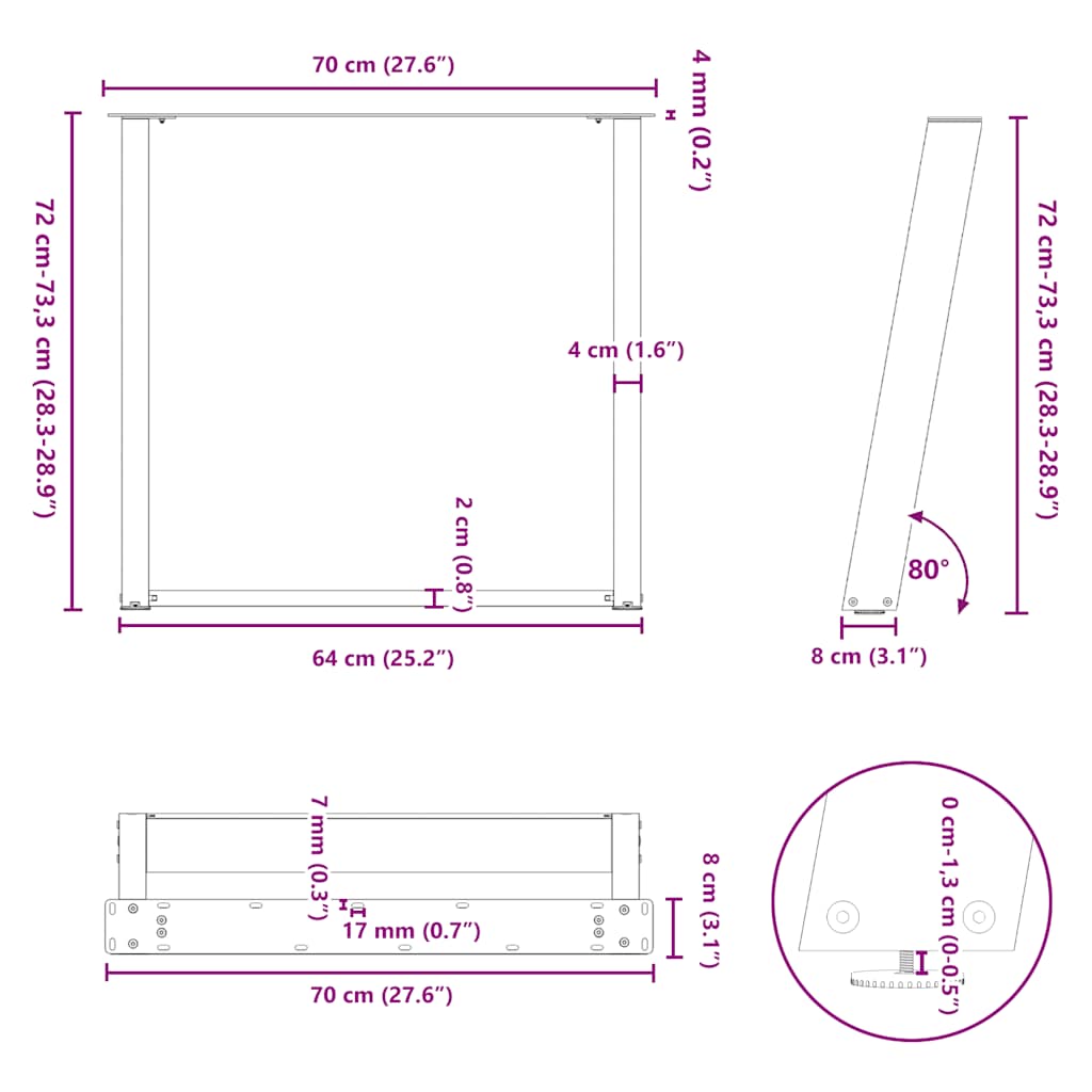 Esstischbeine U-Form 2 Stk. Weiß 70x(72-73) cm Stahl