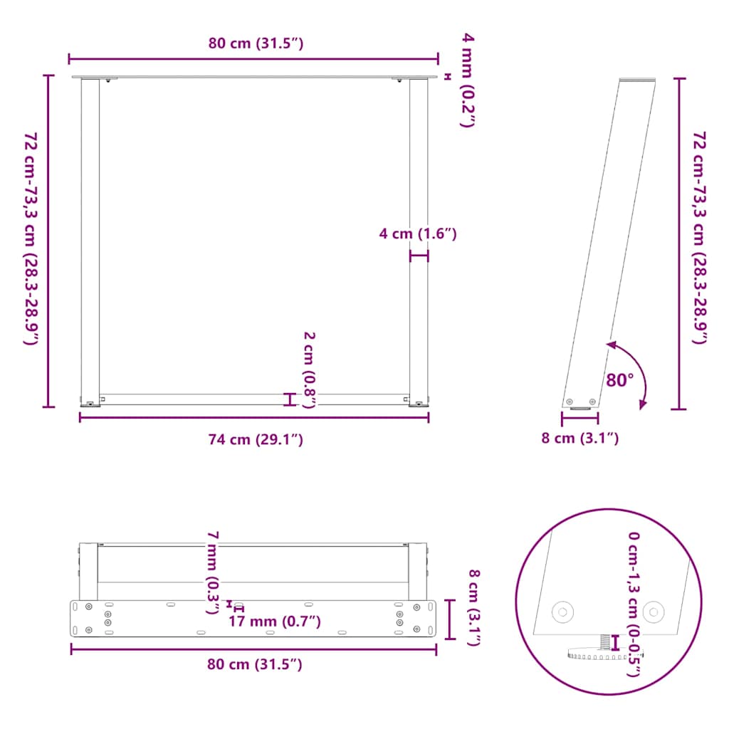 Esstischbeine U-Form 2 Stk. Weiß 80x(72-73) cm Stahl