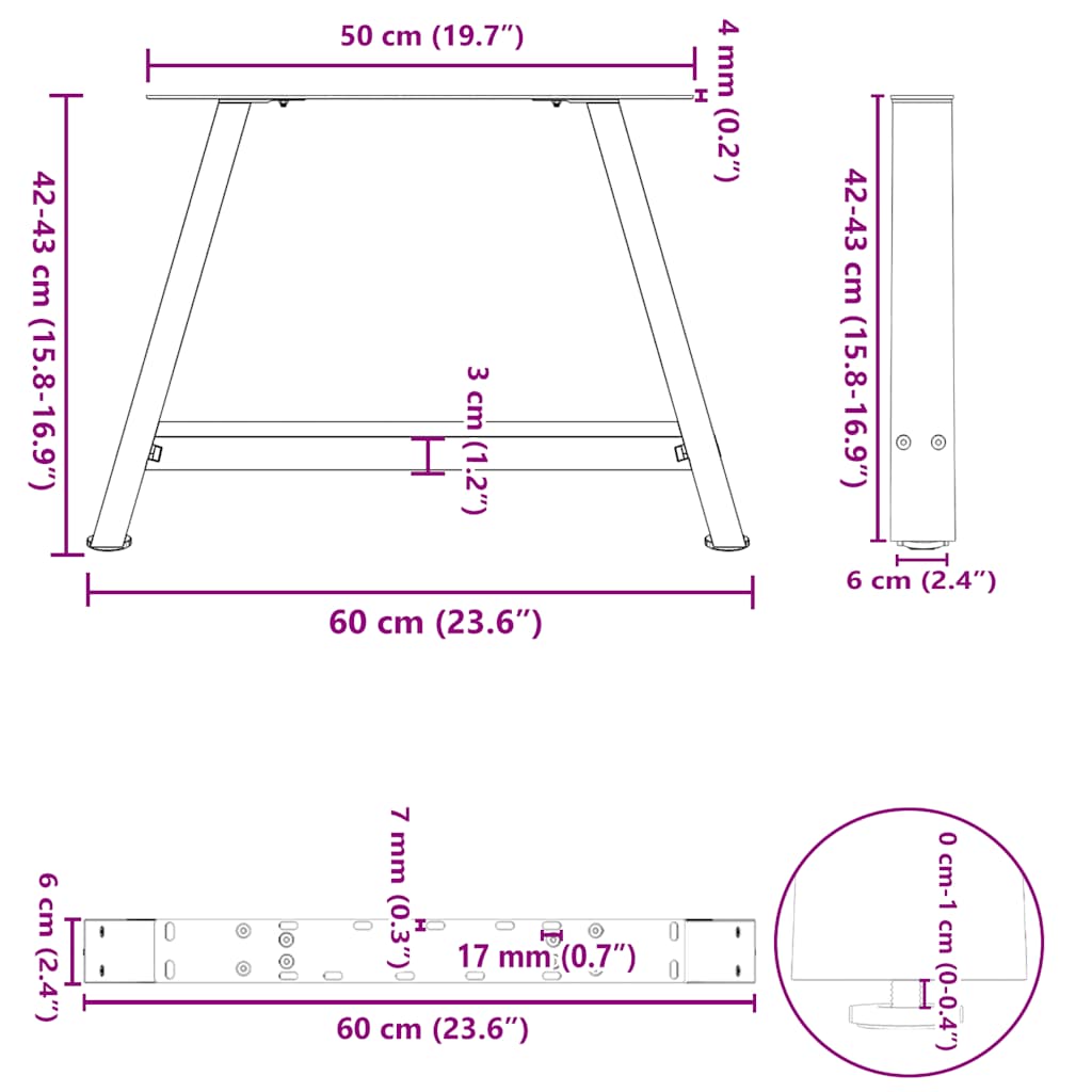 Couchtischbeine A-Form 2 Stk. 60x(42-43) cm Stahl