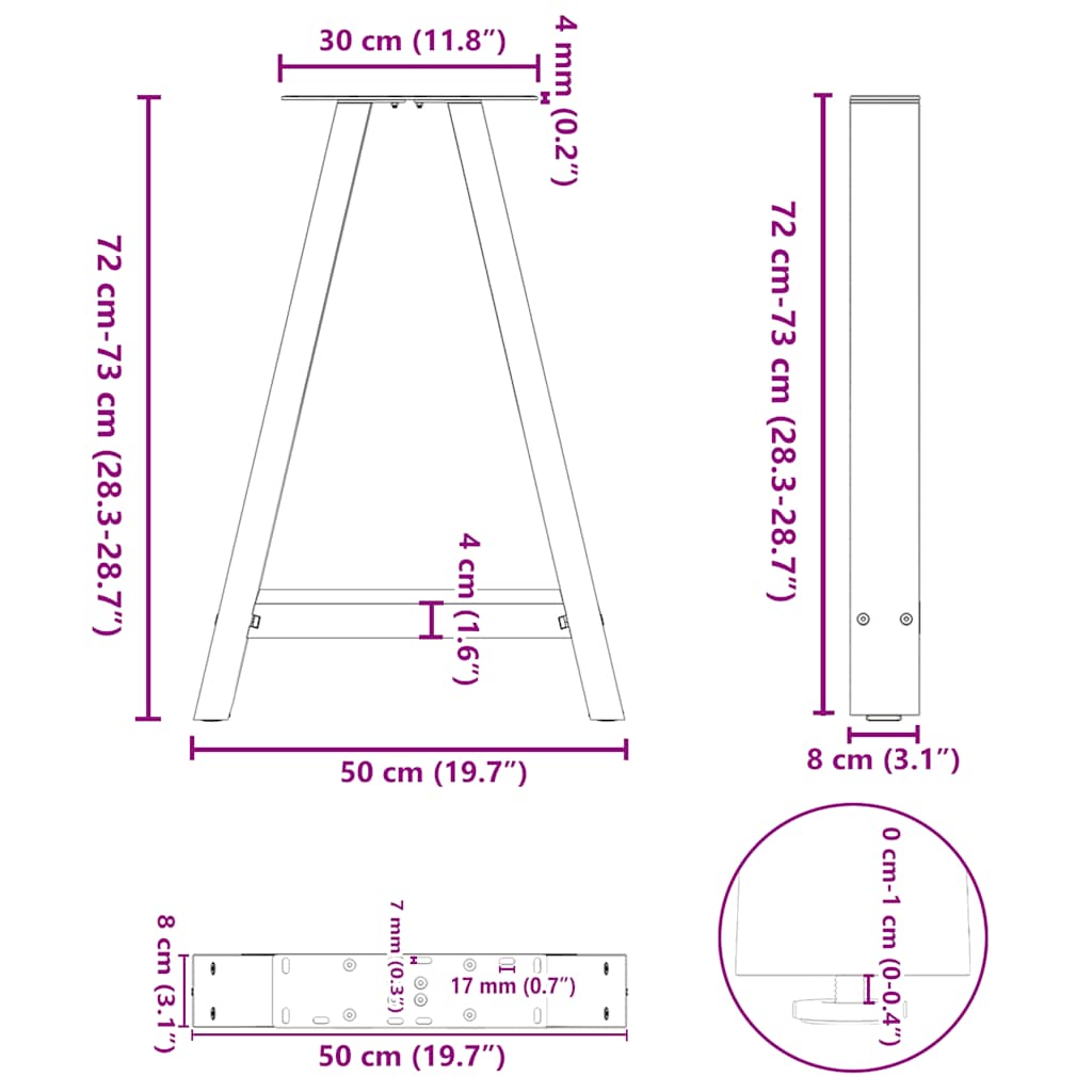 Esstischbeine A-Form 2 Stk. 50x(72-73) cm Stahl