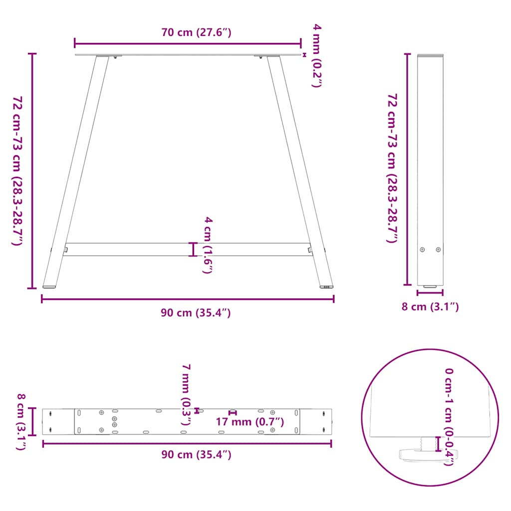 Esstischbeine A-Form 2 Stk. Schwarz 90x(72-73) cm Stahl