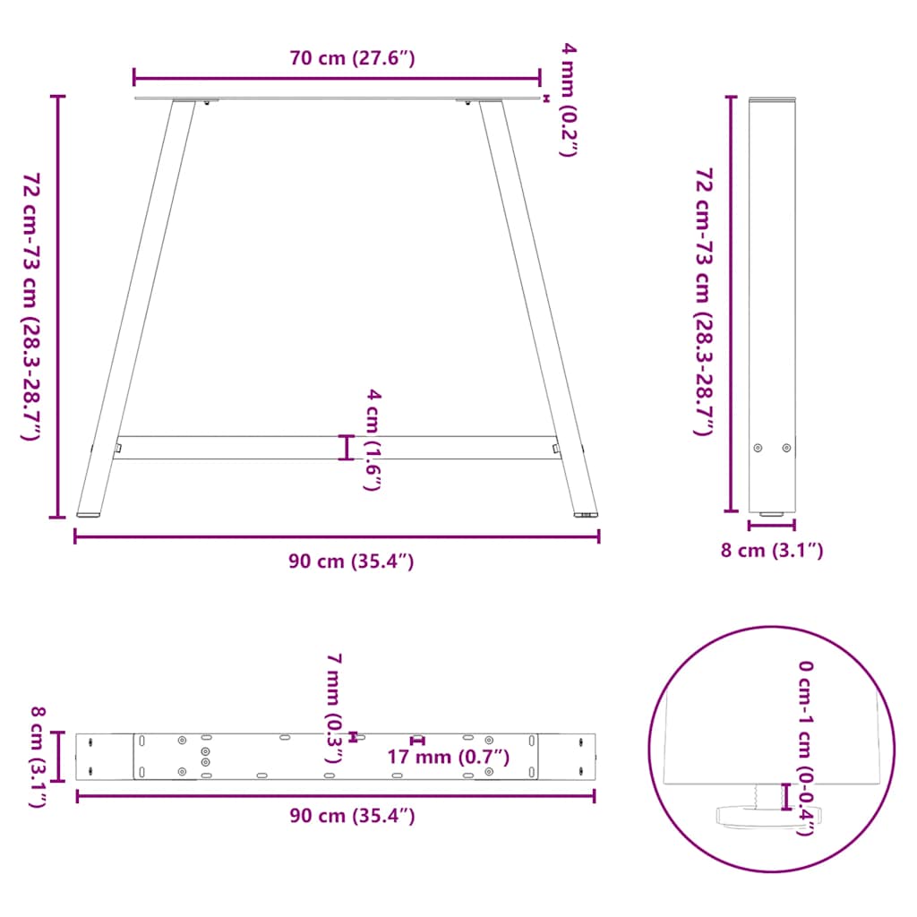 Esstischbeine A-Form 2 Stk. Weiß 90x(72-73) cm Stahl