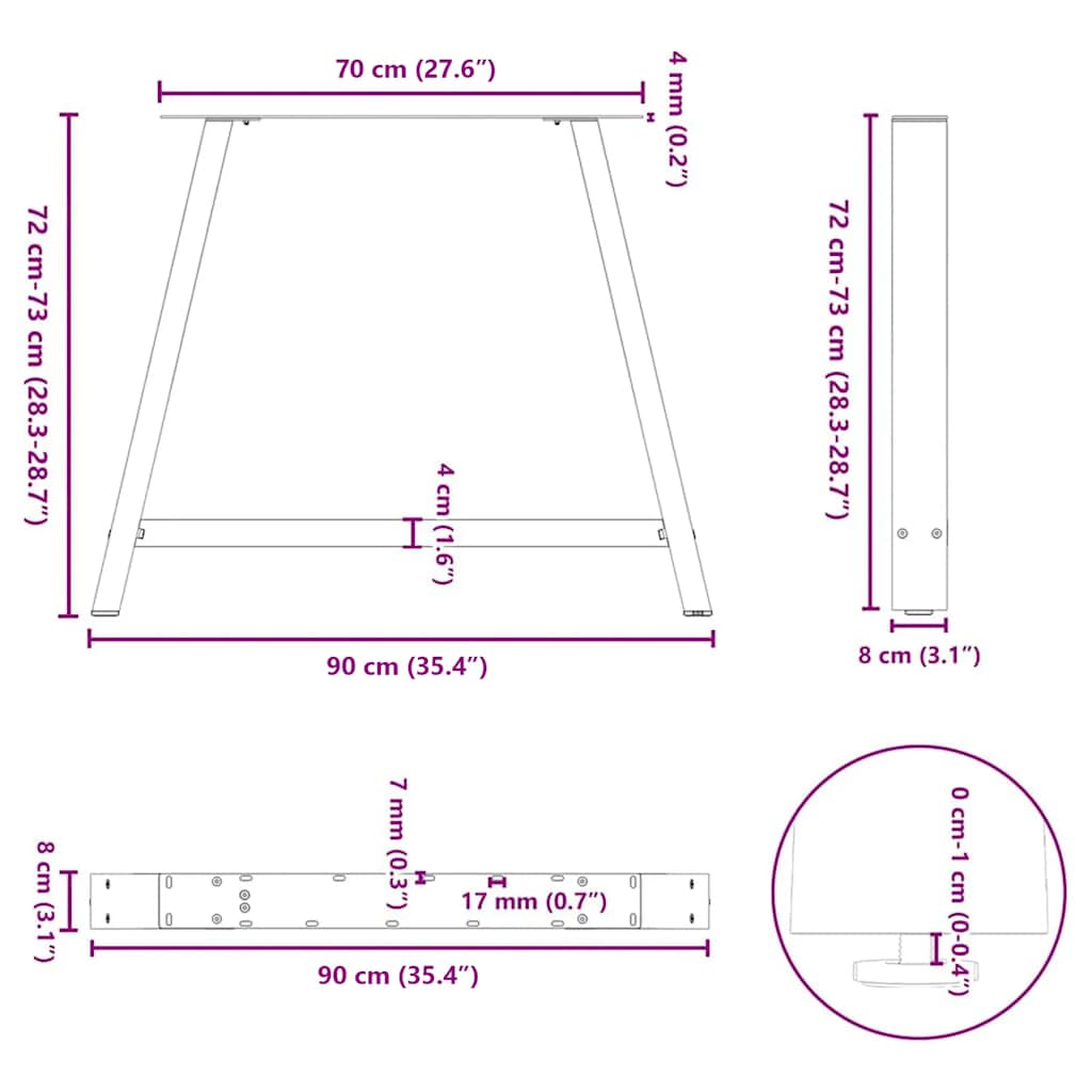 Esstischbeine A-Form 2 Stk. 90x(72-73) cm Stahl