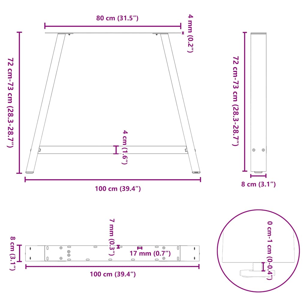 Esstischbeine A-Form 2 Stk. Weiß 100x(72-73) cm Stahl