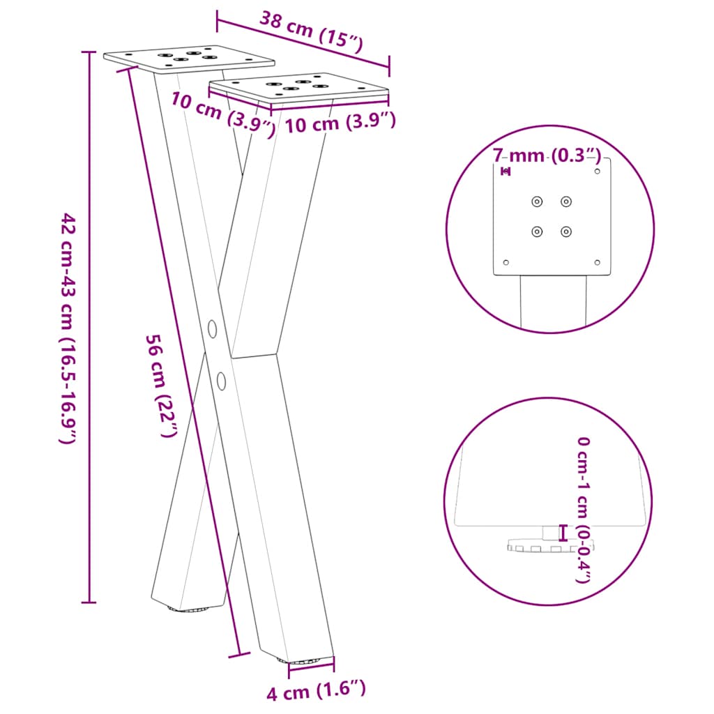 Couchtischbeine X-Form 2 Stk. Weiß 38x(42-43) cm Stahl