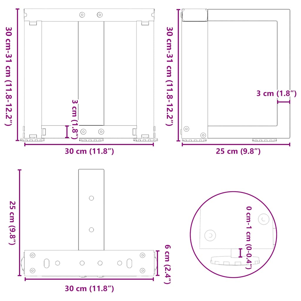 Couchtischbeine T-Form 2 Stk. Naturstahl 30x25x(30-31) cm Stahl