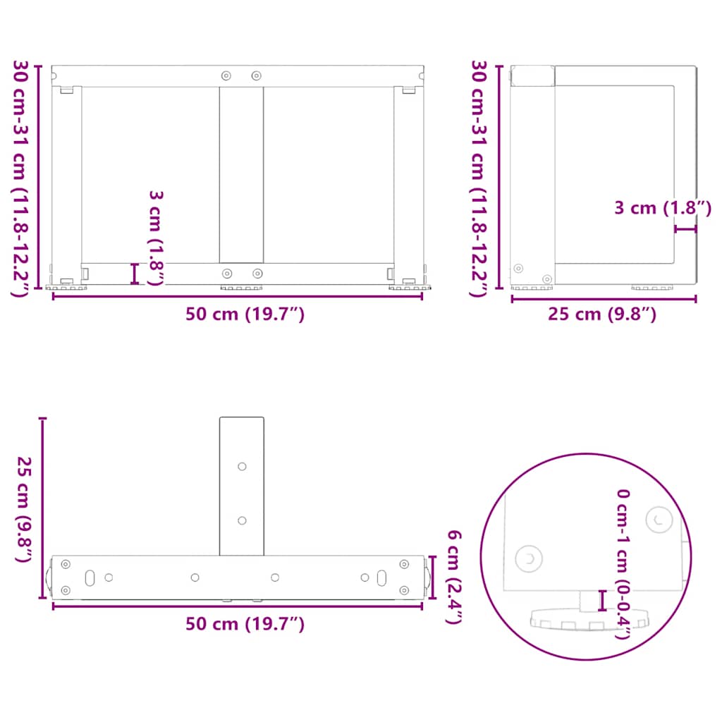Couchtischbeine T-Form 2 Stk. Naturstahl 50x25x(30-31) cm Stahl