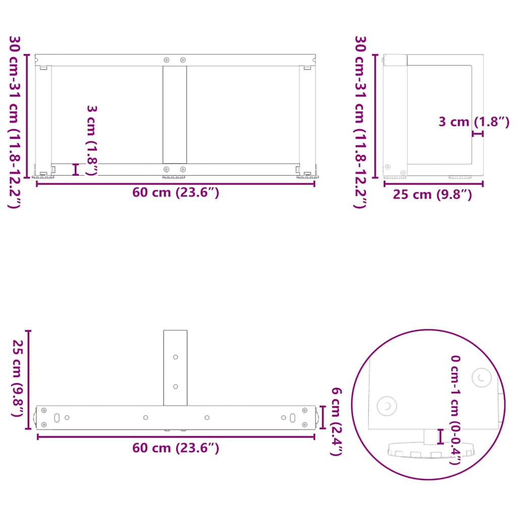 Couchtischbeine T-Form 2 Stk. Naturstahl 60x25x(30-31) cm Stahl