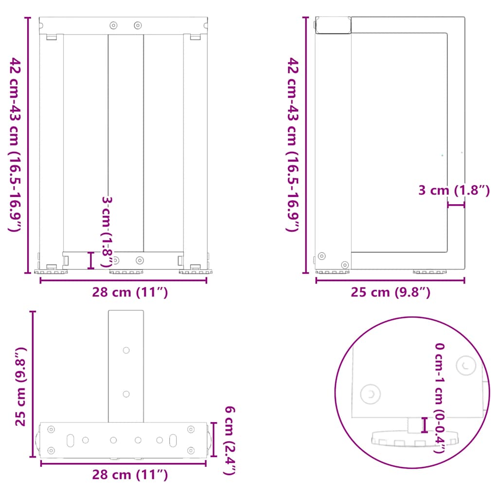 Couchtischbeine T-Form 2 Stk. Naturstahl 28x25x(42-43) cm Stahl