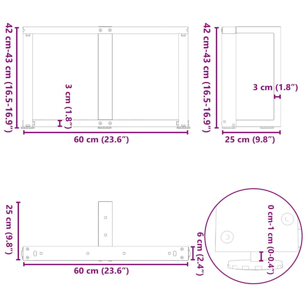 Couchtischbeine T-Form 2 Stk. Naturstahl 60x25x(42-43) cm Stahl