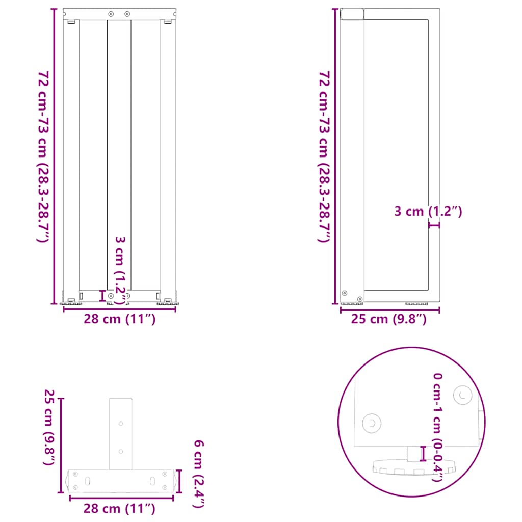 Konsolentischbeine T-Form 2 Stk. Naturstahl 25x28x(72-73) cm