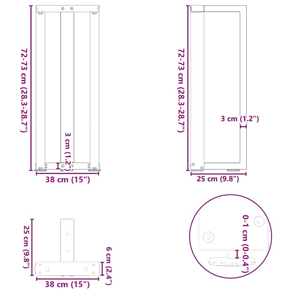Konsolentischbeine T-Form 2 Stk. Naturstahl 38x25x(72-73) cm