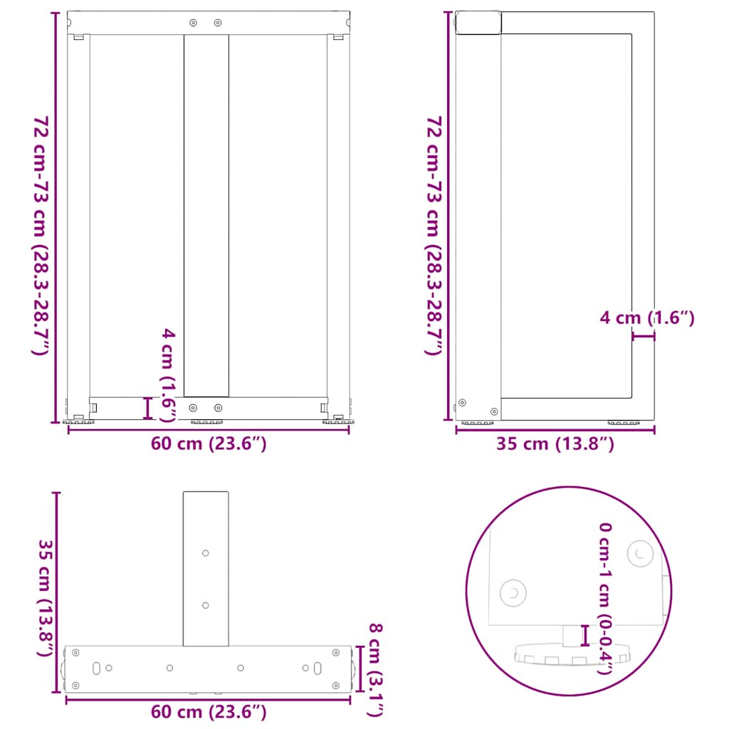 Esstischbeine T-Form 2 Stk. Naturstahl 60x35x(72-73) cm Stahl
