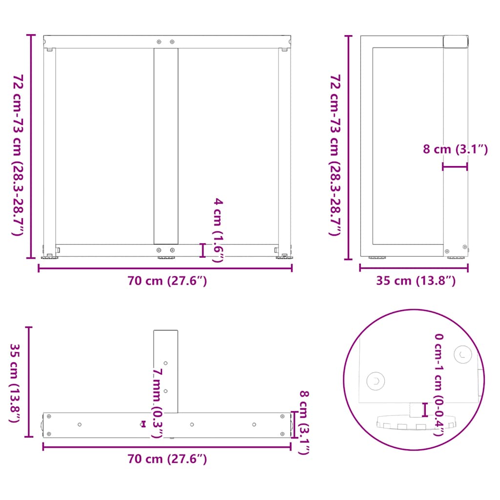 Esstischbeine T-Form 2 Stk. Naturstahl 70x35x(72-73) cm Stahl