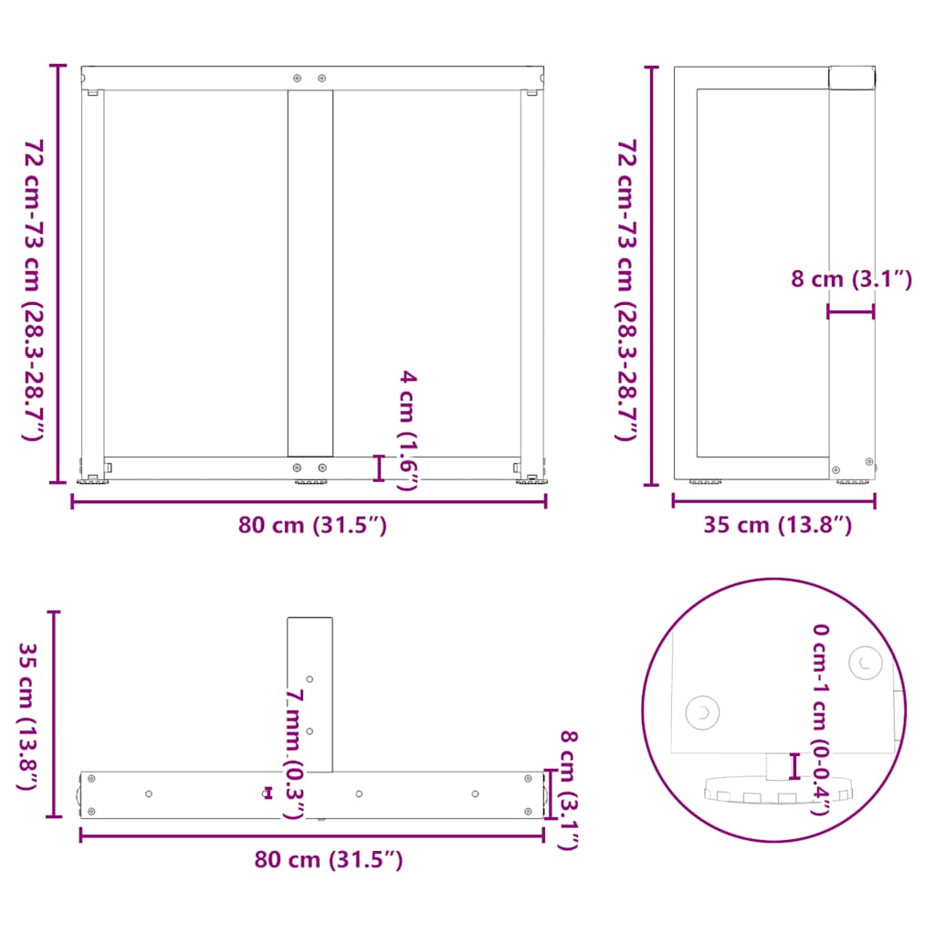 Esstischbeine T-Form 2 Stk. Naturstahl 80x35x(72-73) cm Stahl