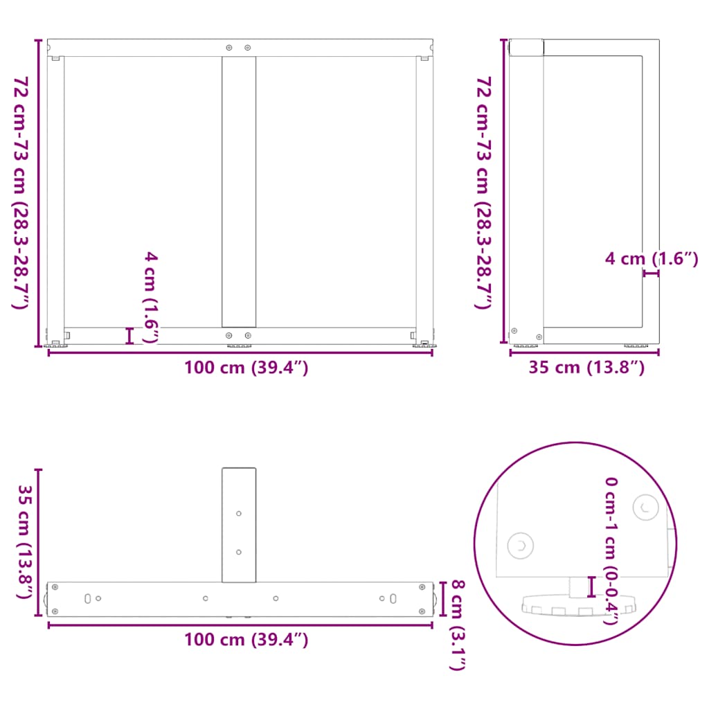 Esstischbeine T-Form 2 Stk. Naturstahl 100x35x(72-73) cm Stahl