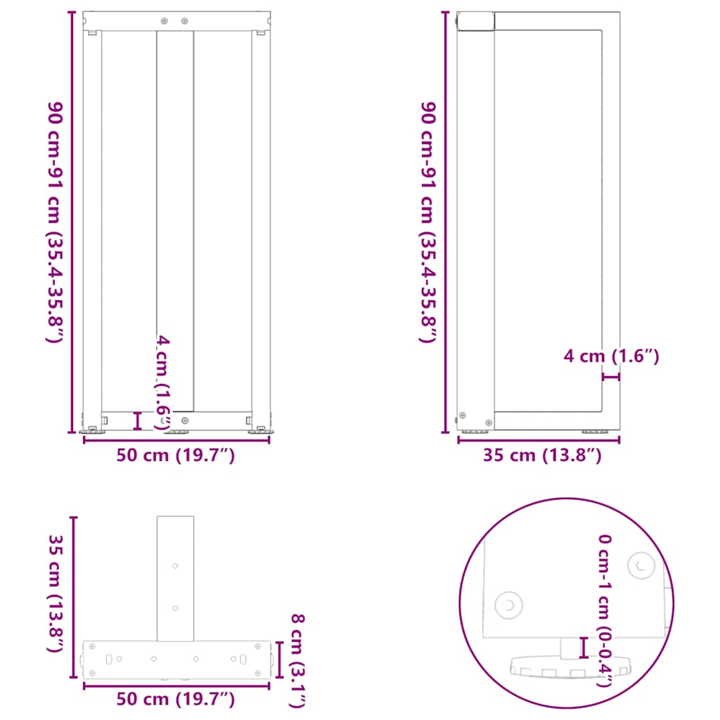 Bartischbeine T-Form 2 Stk. Naturstahl 50x35x(90-91) cm Stahl