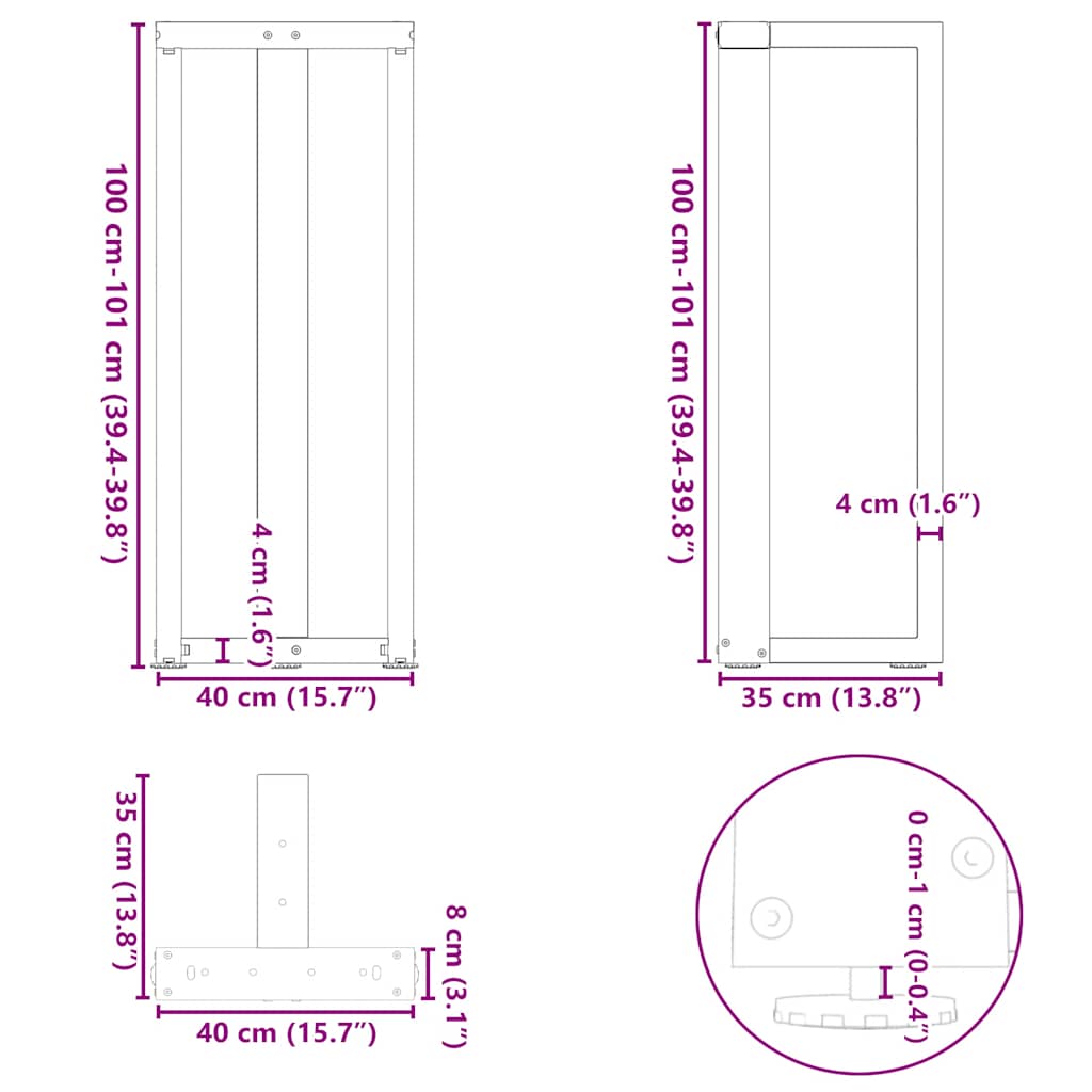 Bartischbeine T-Form 2 Stk. Naturstahl 40x35x(100-101) cm Stahl