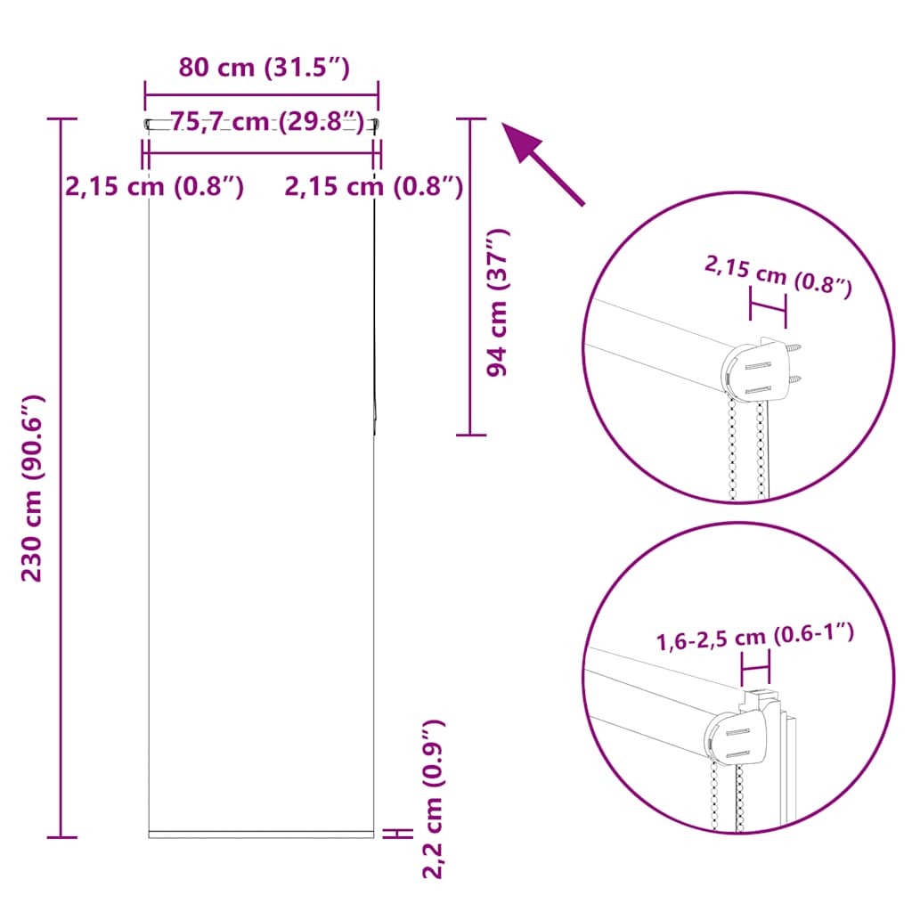 Verdunkelungsrollo Kaffeebraun 80x230 cm Stoffbreite 75,7 cm