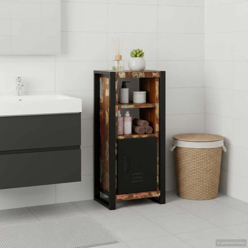 Badezimmerschrank mit Regal Braun Massives upgecyceltes Holz