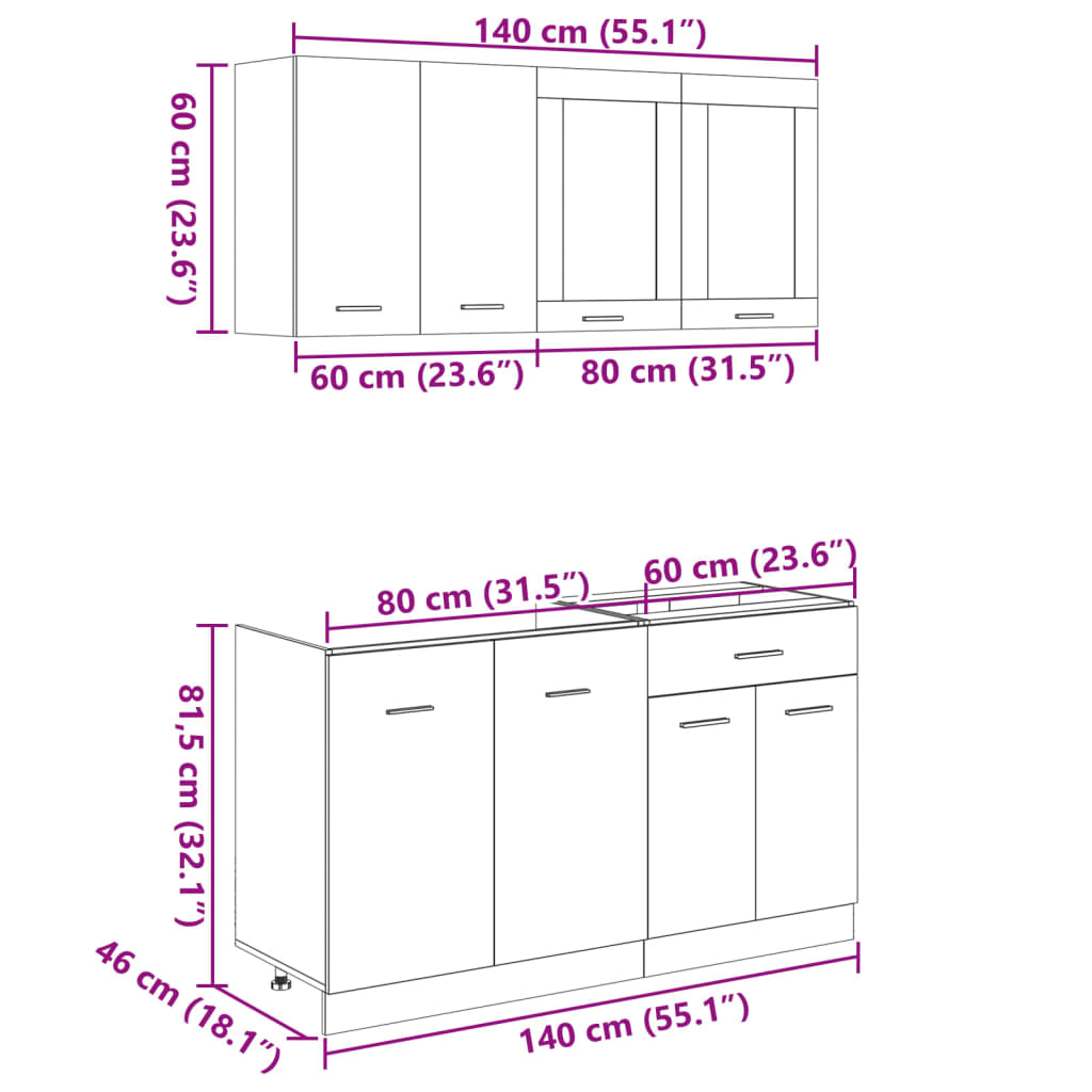 4-tlg. Küchenschrank-Set Lyon Sonoma-Eiche Holzwerkstoff
