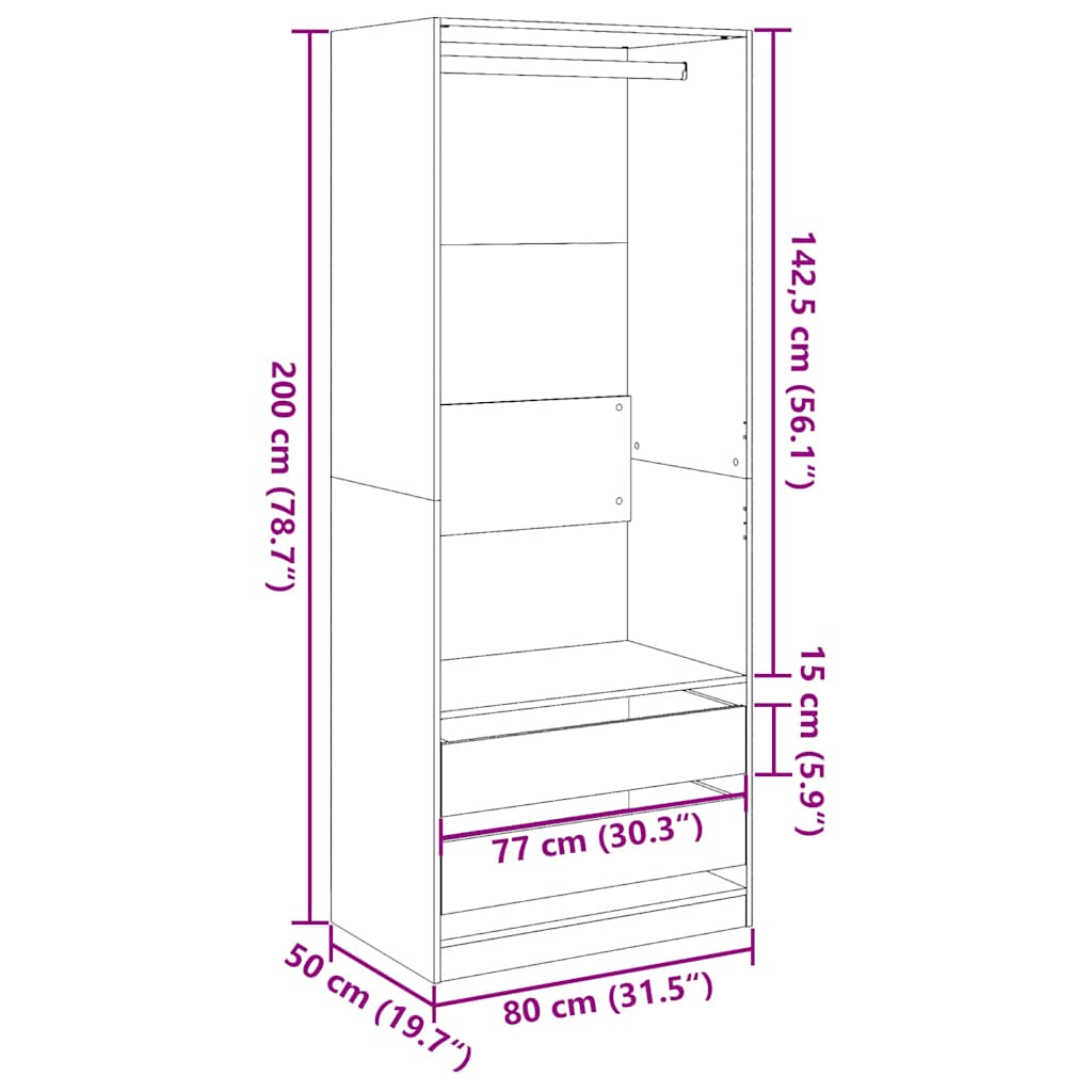 Kleiderschrank Sonoma-Eiche 80x50x200 cm Holzwerkstoff