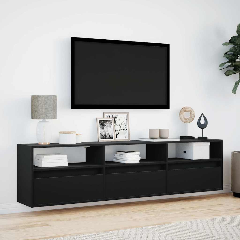 TV-Wandschrank mit LED Schwarz 180x31x45 cm
