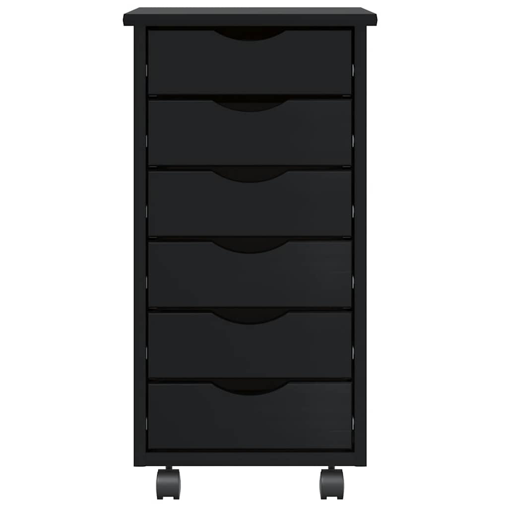 Rollschrank mit Schubladen MOSS Schwarz Massivholz Kiefer