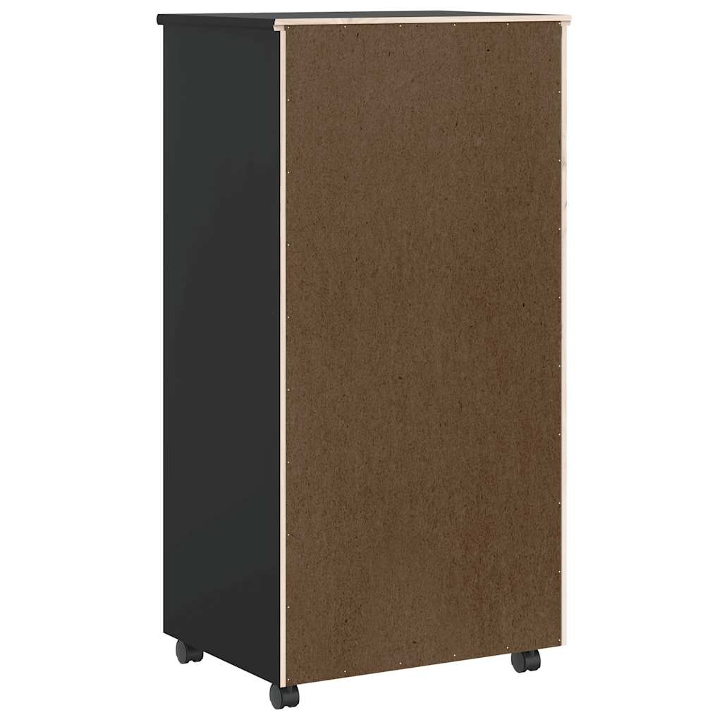 Rollschrank mit Schubladen MOSS Schwarz Massivholz Kiefer