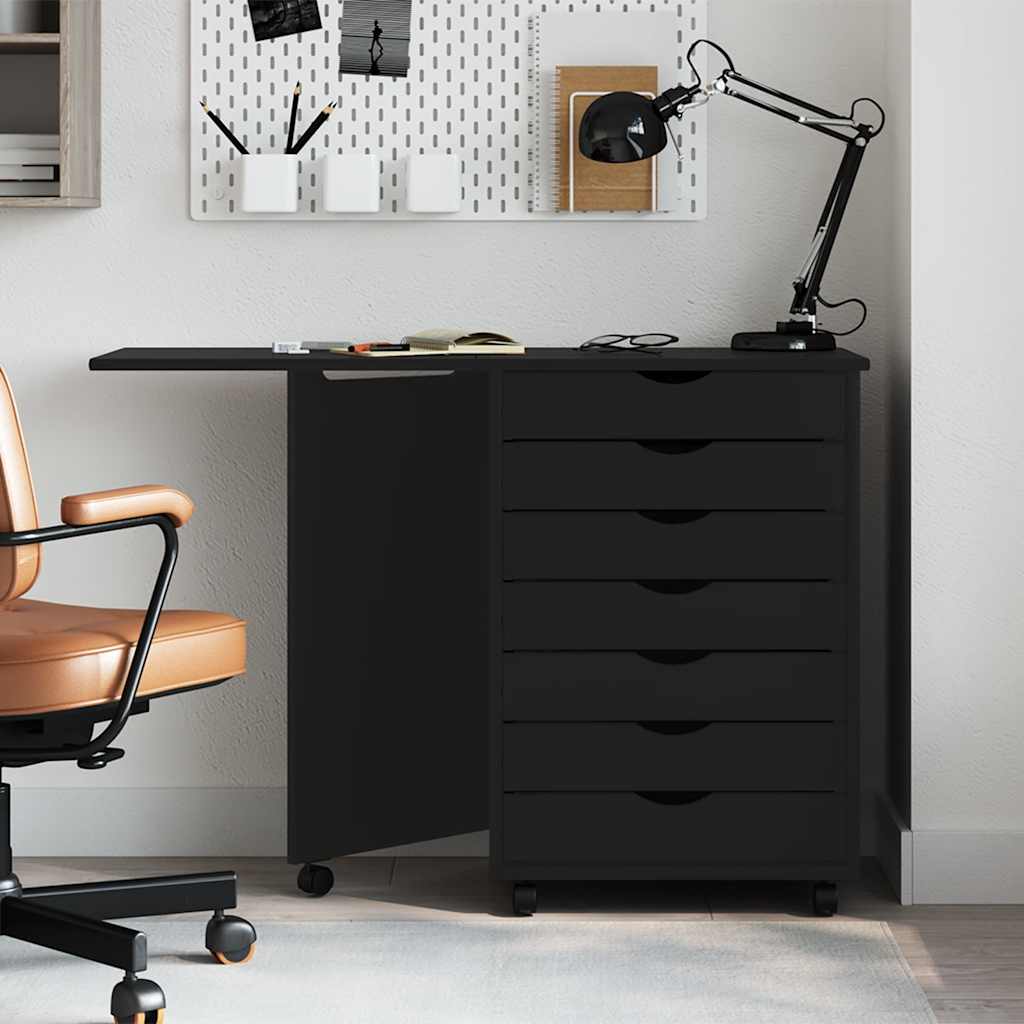Rollschrank mit Schreibtisch MOSS Schwarz Massivholz Kiefer