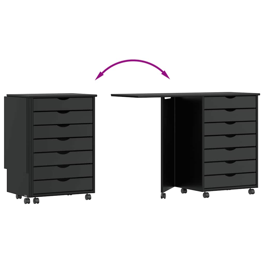Rollschrank mit Schreibtisch MOSS Schwarz Massivholz Kiefer