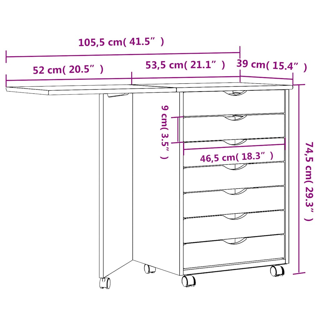 Rollschrank mit Schreibtisch MOSS Schwarz Massivholz Kiefer