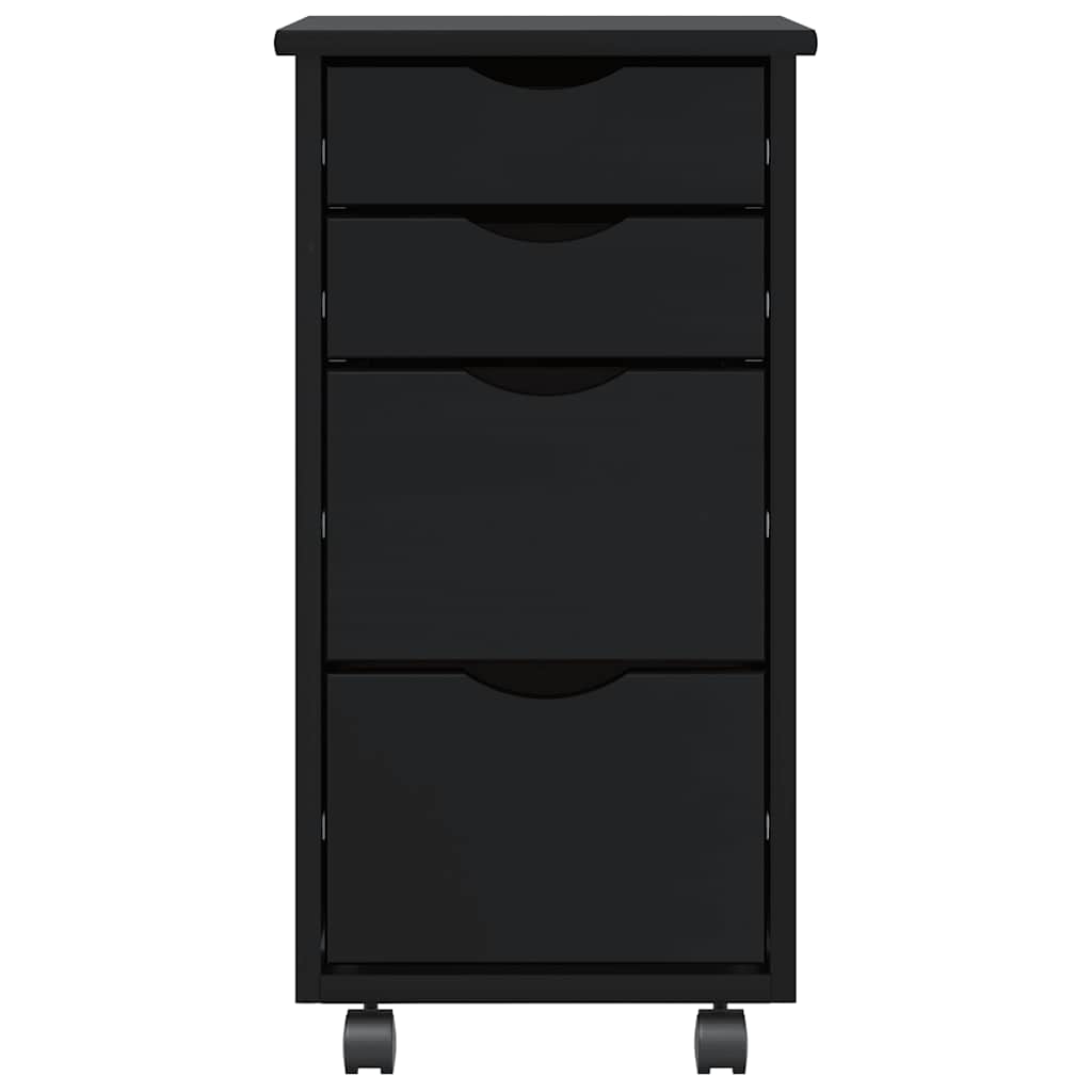 Rollschrank mit Schubladen MOSS Schwarz Massivholz Kiefer