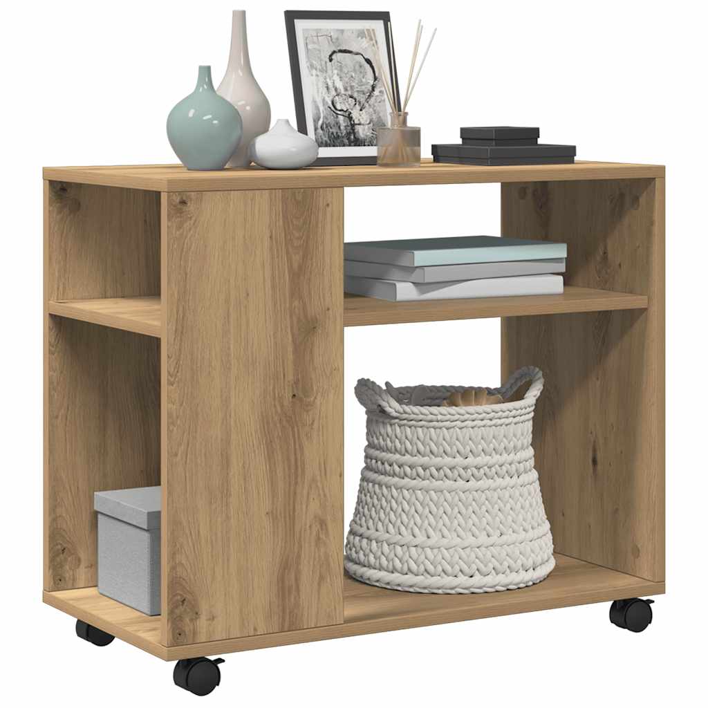 Beistelltisch mit Rollen Artisan-Eiche 70x35x60cm Holzwerkstoff