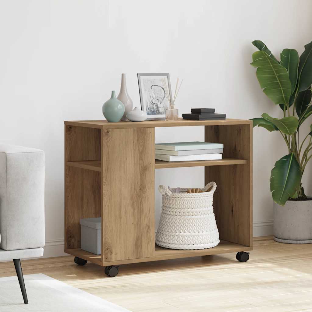 Beistelltisch mit Rollen Artisan-Eiche 70x35x60cm Holzwerkstoff