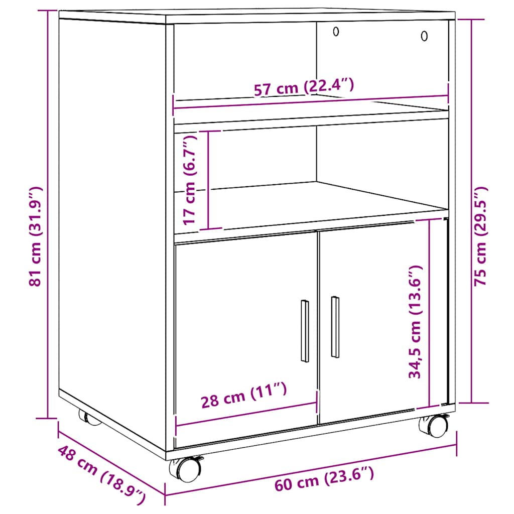 Rollschrank Artisan-Eiche 60x48x81 cm Holzwerkstoff