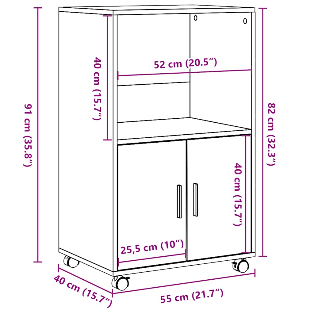 Rollschrank Sonoma-Eiche 55x40x91 cm Holzwerkstoff