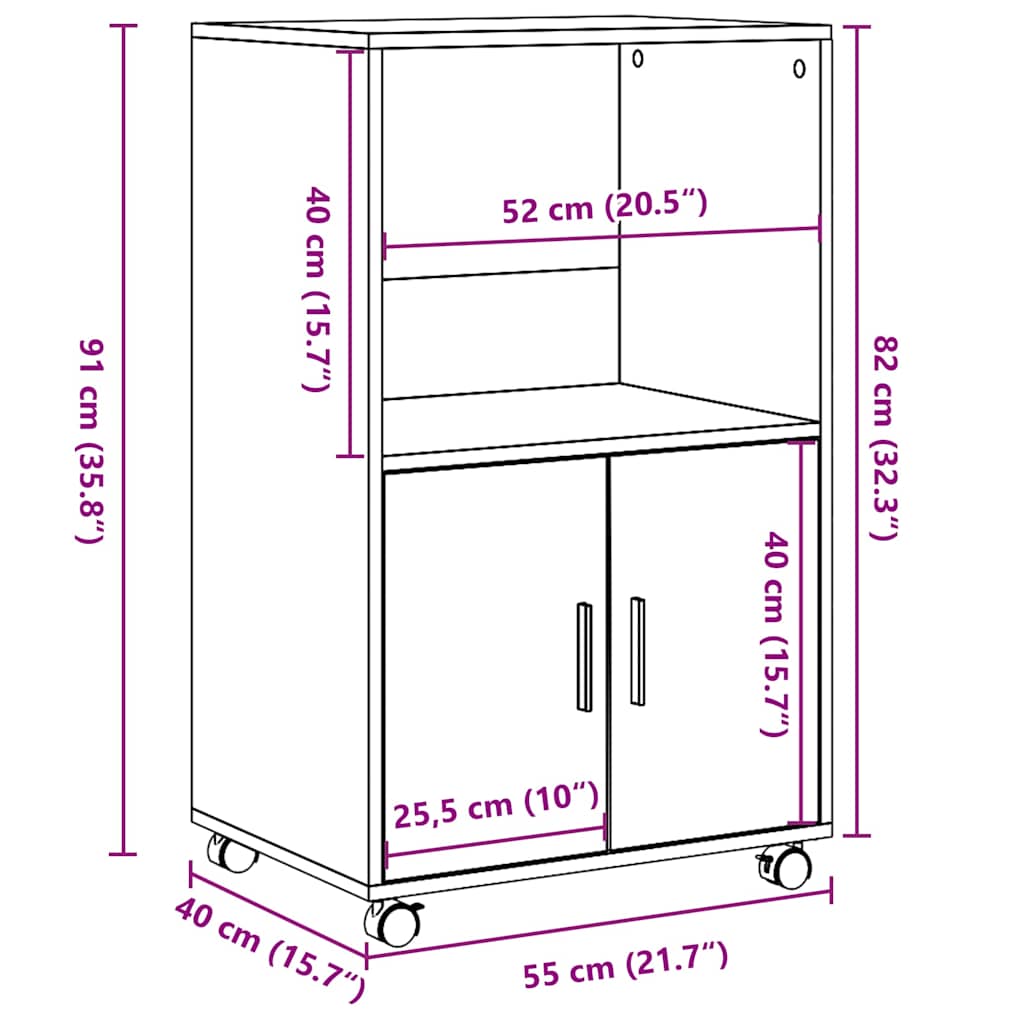 Rollschrank Betongrau 55x40x91 cm Holzwerkstoff