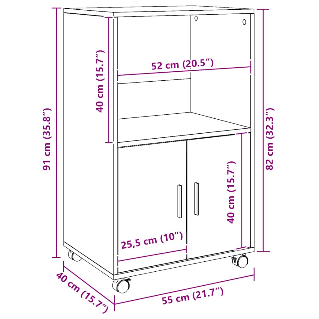 Rollschrank Artisan-Eiche 55x40x91 cm Holzwerkstoff