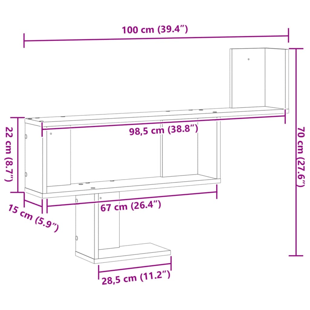 Wandregal Artisan-Eiche 100x15x70 cm Holzwerkstoff