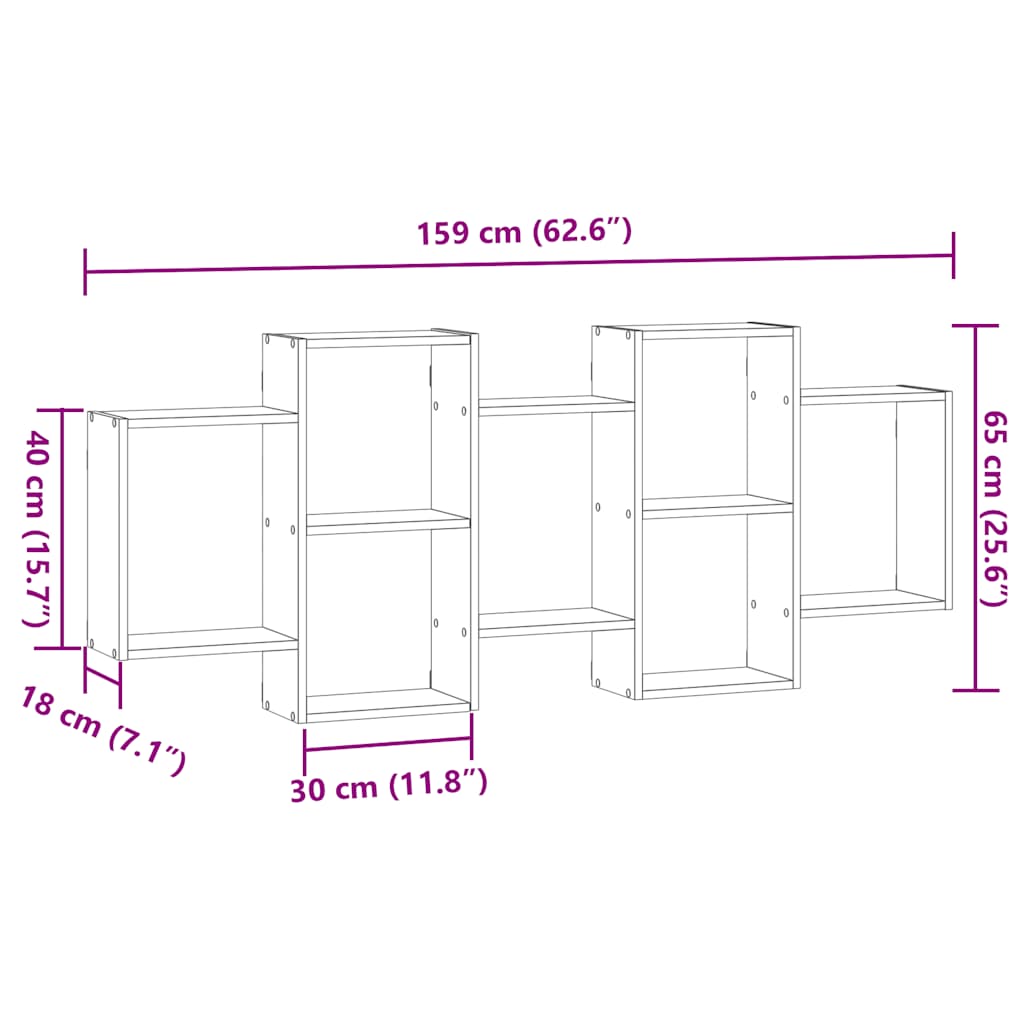 Wandregal Grau Sonoma 159x18x65 cm Holzwerkstoff