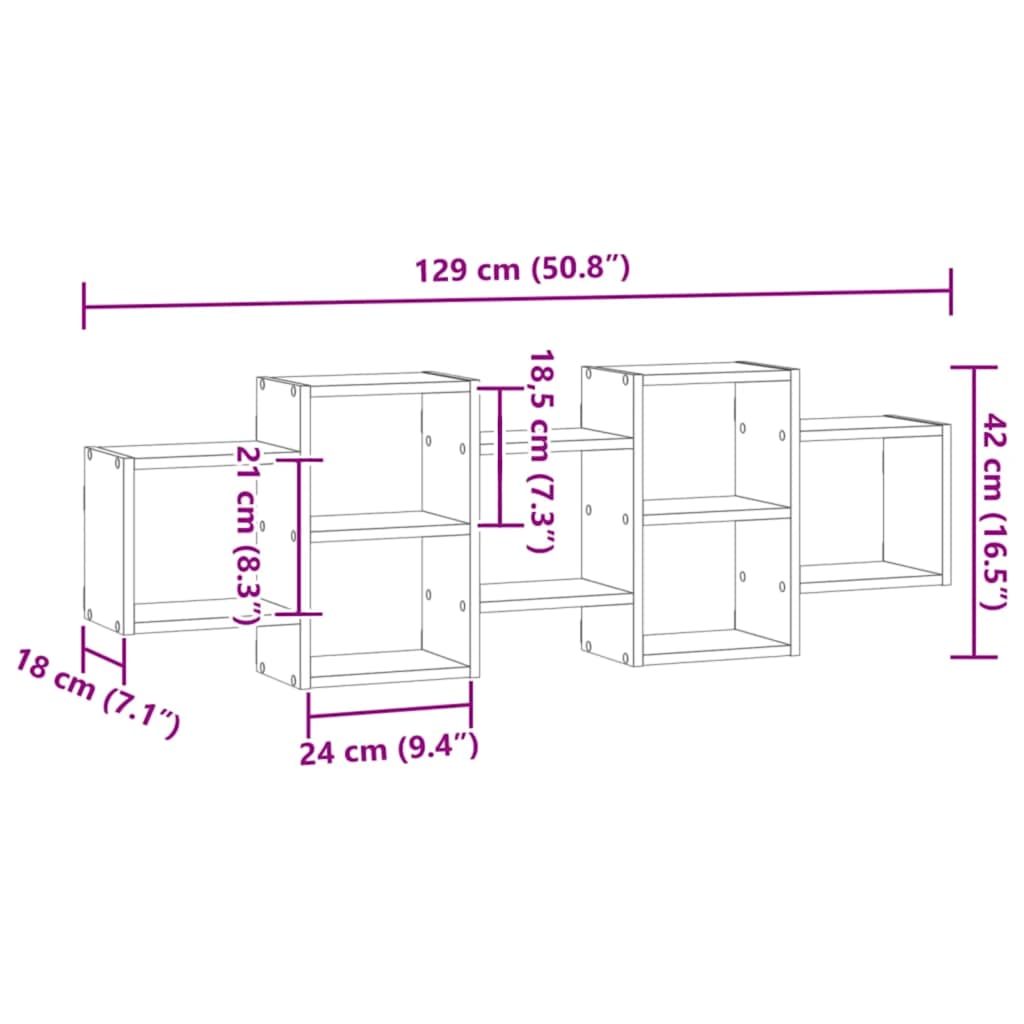 Wandregal Artisan-Eiche 129x18x42 cm Holzwerkstoff