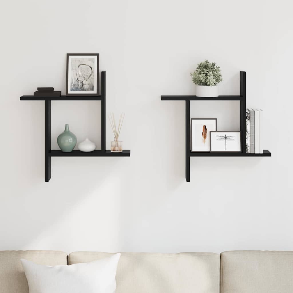 Wandregale 2 Stk. Schwarz 50x12x50 cm Holzwerkstoff