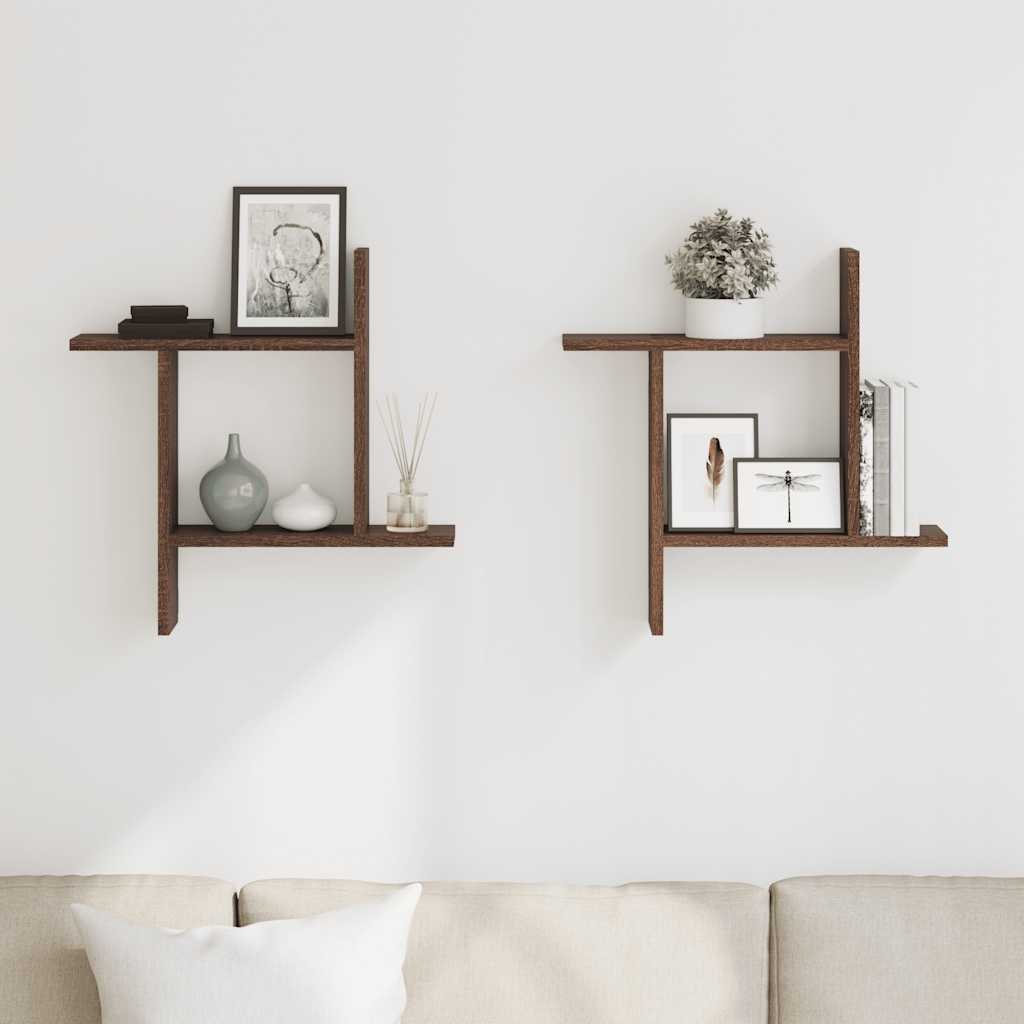 Wandregale 2 Stk. Braun Eichen-Optik 50x12x50 cm Holzwerkstoff