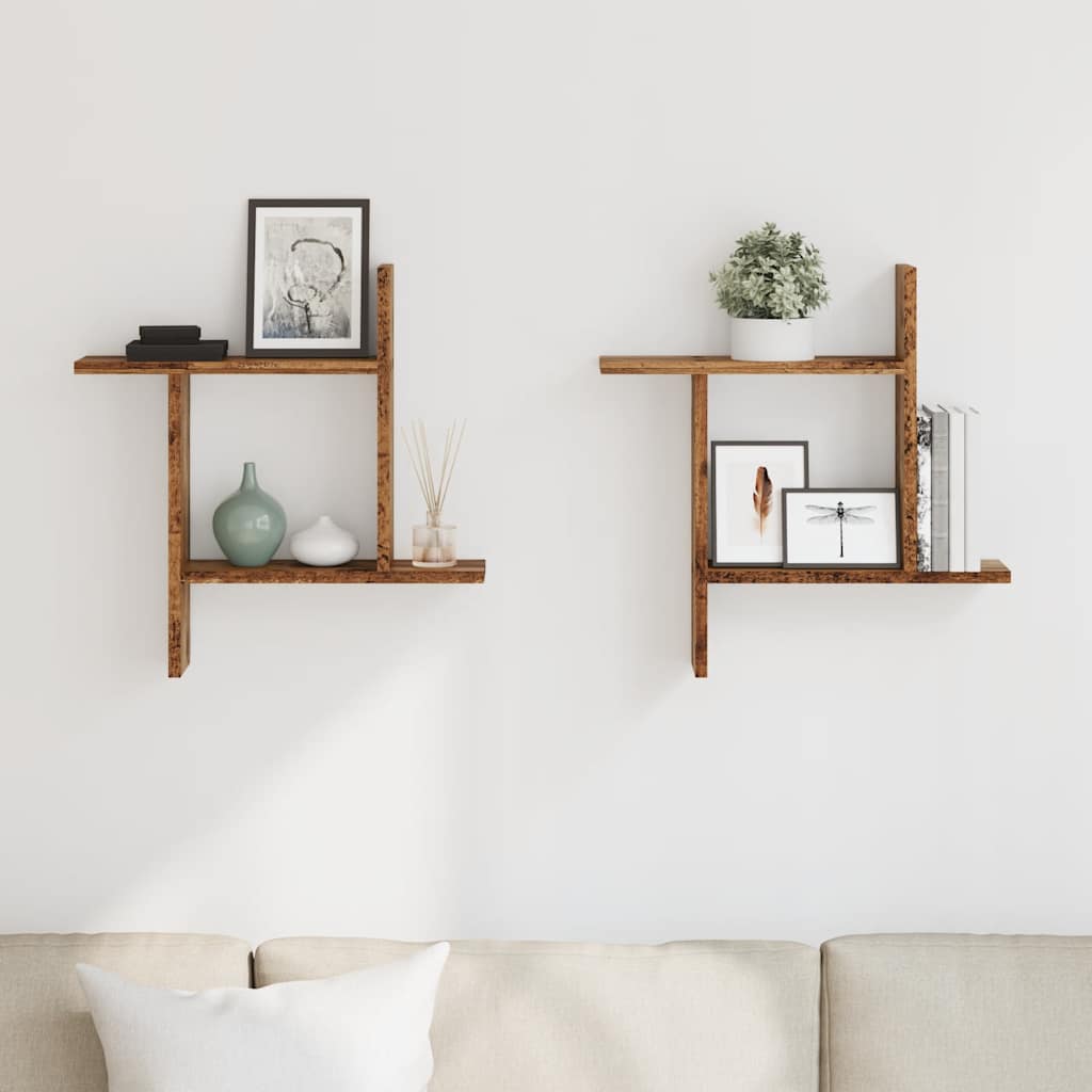 Wandregale 2 Stk. Altholz-Optik 50x12x50 cm Holzwerkstoff