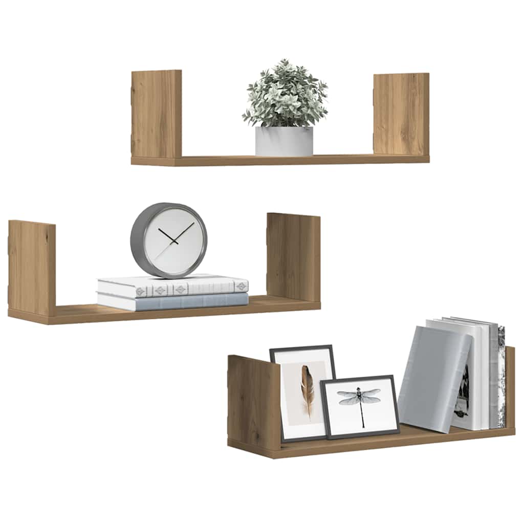 Wandregale 3 Stk. Artisan-Eiche 58x18x18 cm Holzwerkstoff