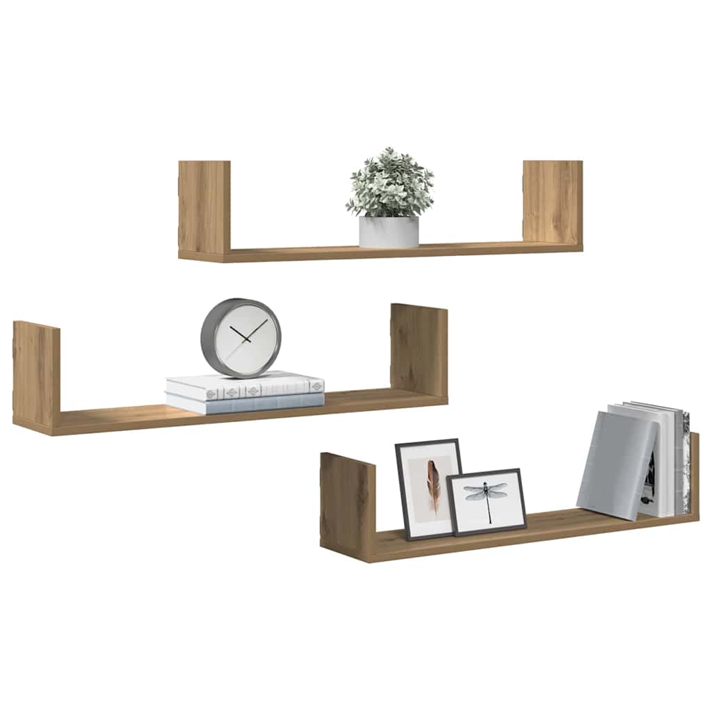 Wandregale 3 Stk. Artisan-Eiche 80x18x18 cm Holzwerkstoff