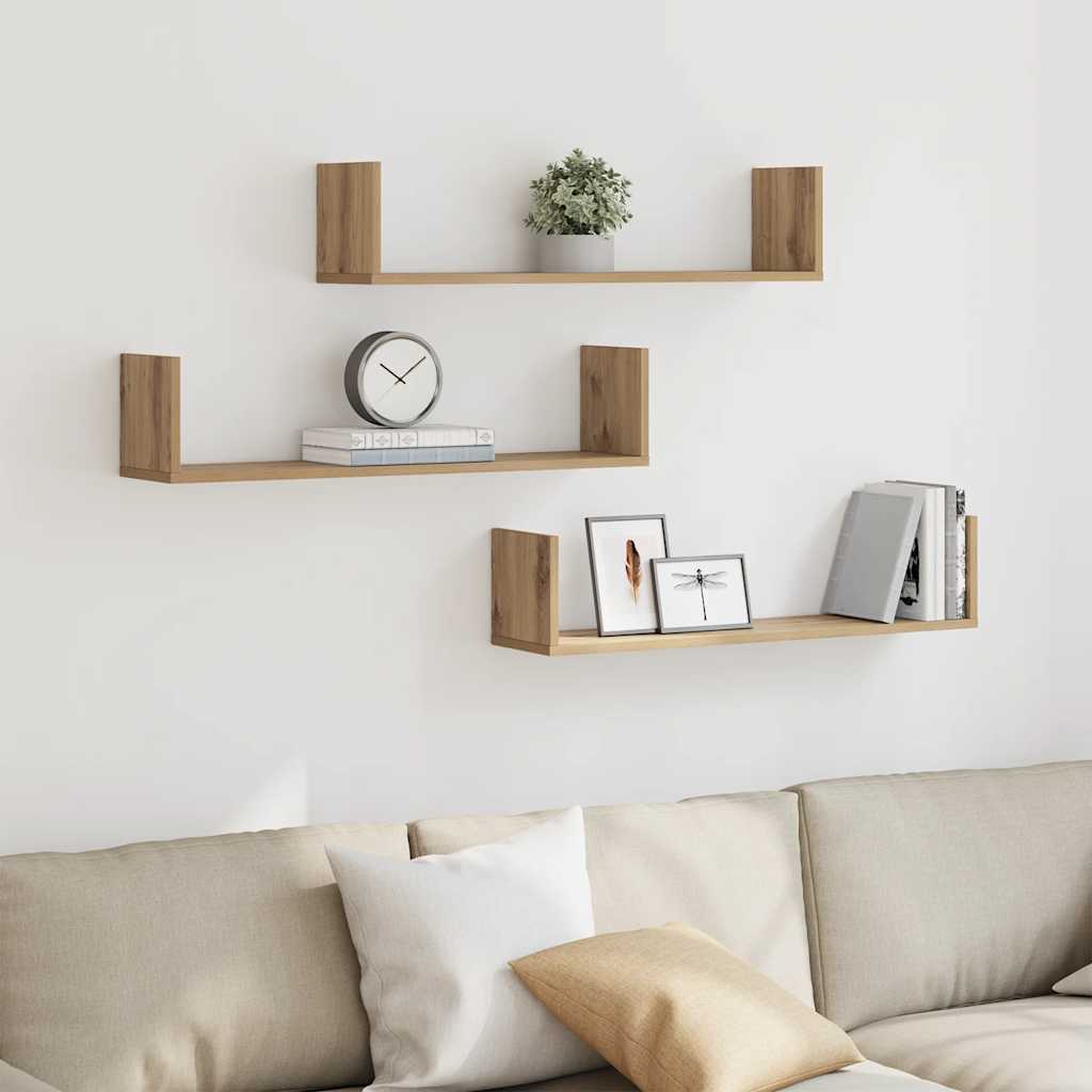 Wandregale 3 Stk. Artisan-Eiche 80x18x18 cm Holzwerkstoff