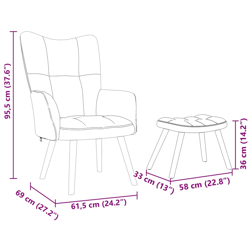 Relaxsessel mit Hocker Weinrot Stoff